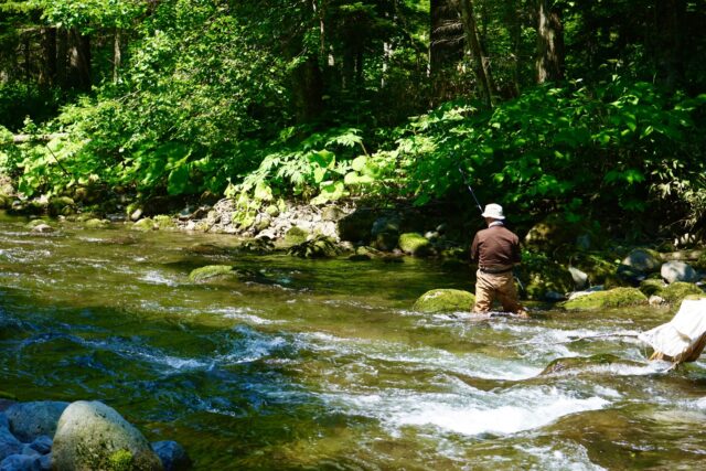 北海道　渓流釣り　釣り人